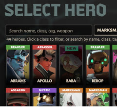 Close-up: hero names and colour-coded classes